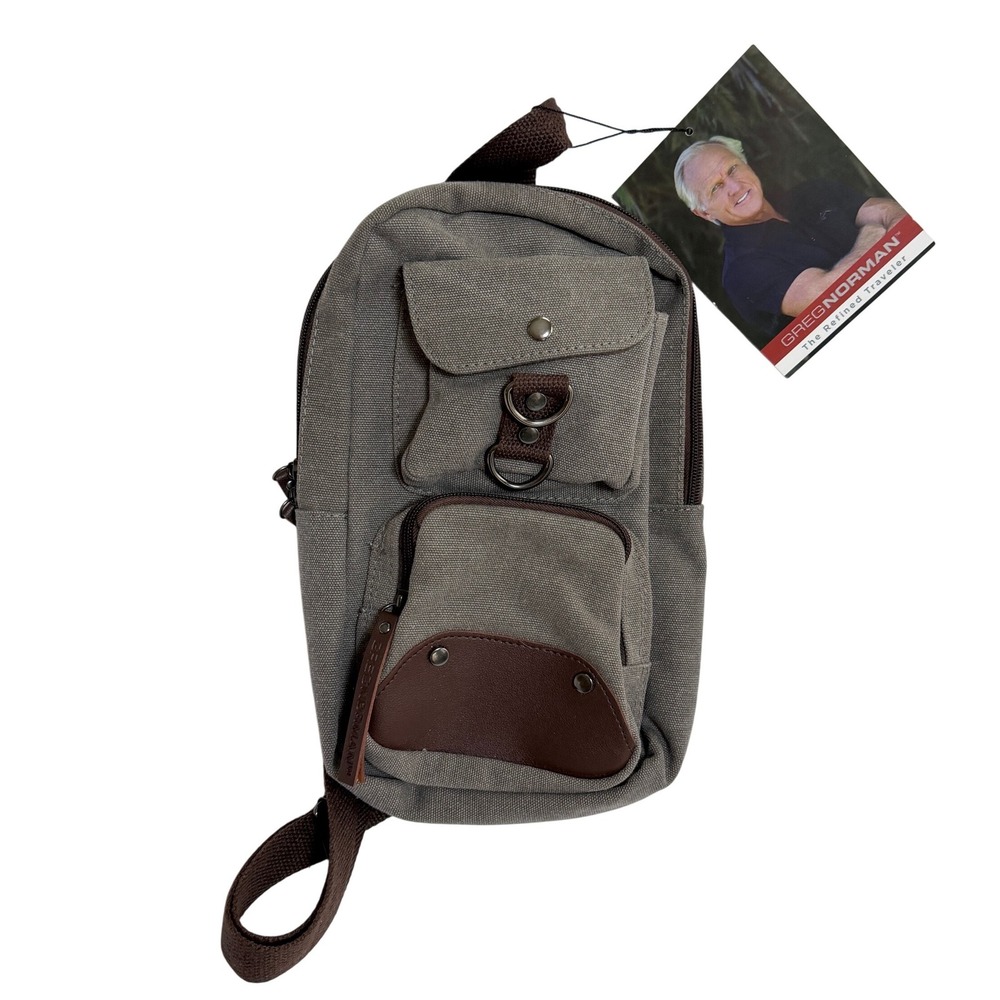 Greg Norman‎ Canvas Sling Backpack Gray Crossbody Bag Adjustable Strap